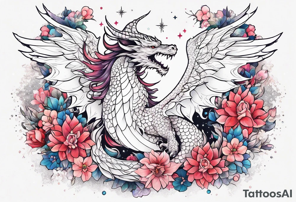 Constellation, wing , snow , cross , dragon female japan kawaii , flower tattoo idea