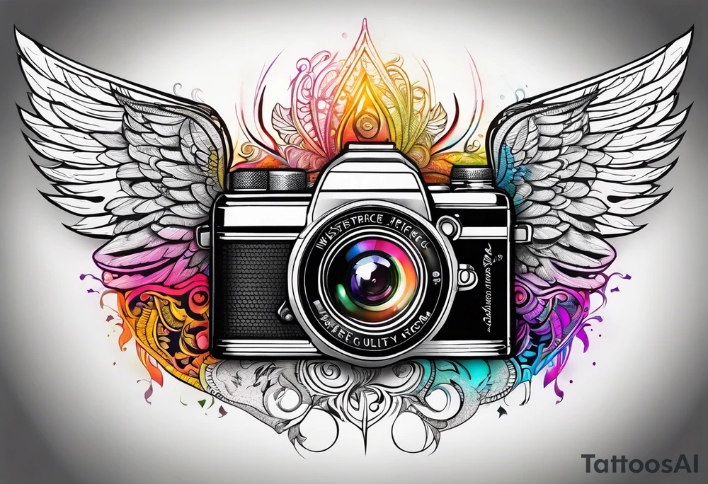 Camera with angel wings tattoo idea