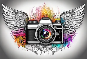Camera with angel wings tattoo idea
