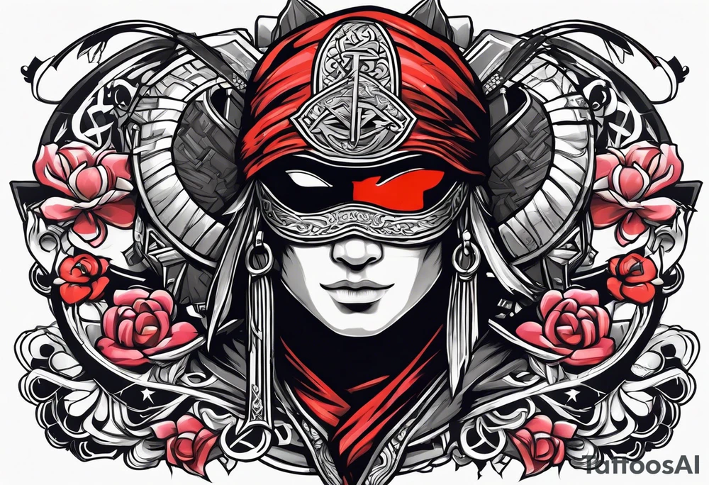 the letters A R in the middle of a ninja headband tattoo idea