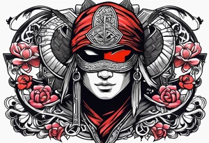 the letters A R in the middle of a ninja headband tattoo idea