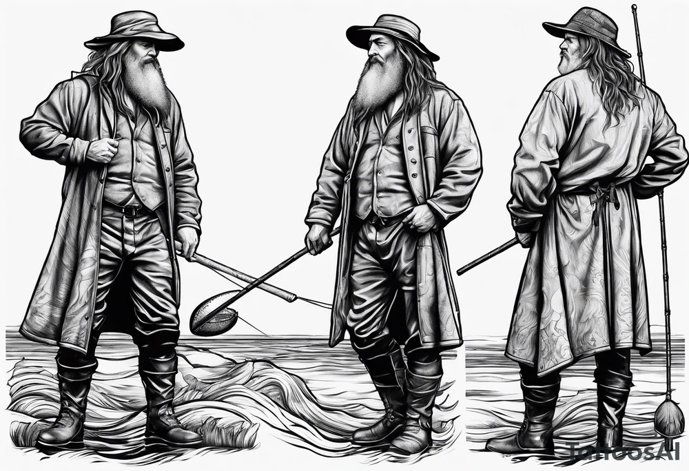 fisherman standing full body simple drawing tattoo idea