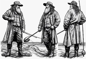 fisherman standing full body simple drawing tattoo idea