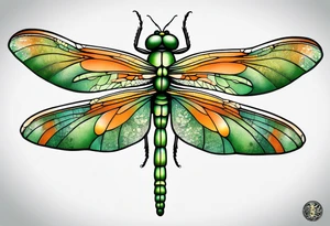 green and orange dragonfly on a twig tattoo idea