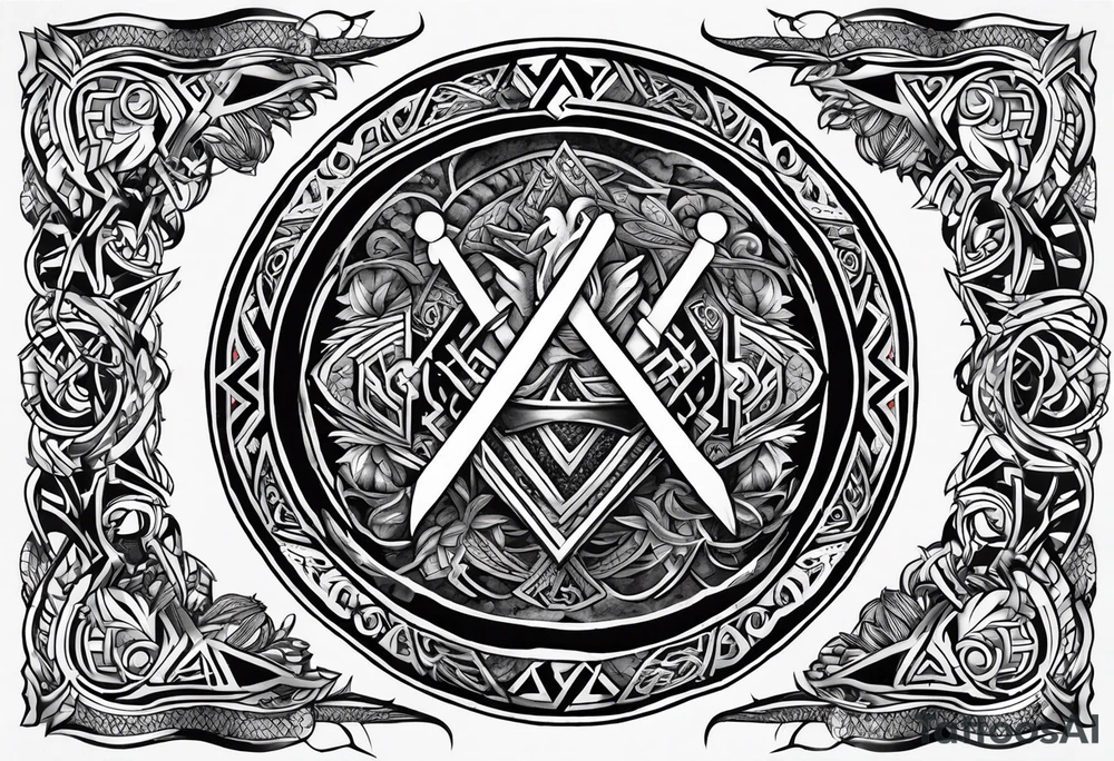 Valhalla sword shield dragon axe Valknut tribal tattoo idea Valhalla sword shield dragon axe Valknut tribal tattoo idea