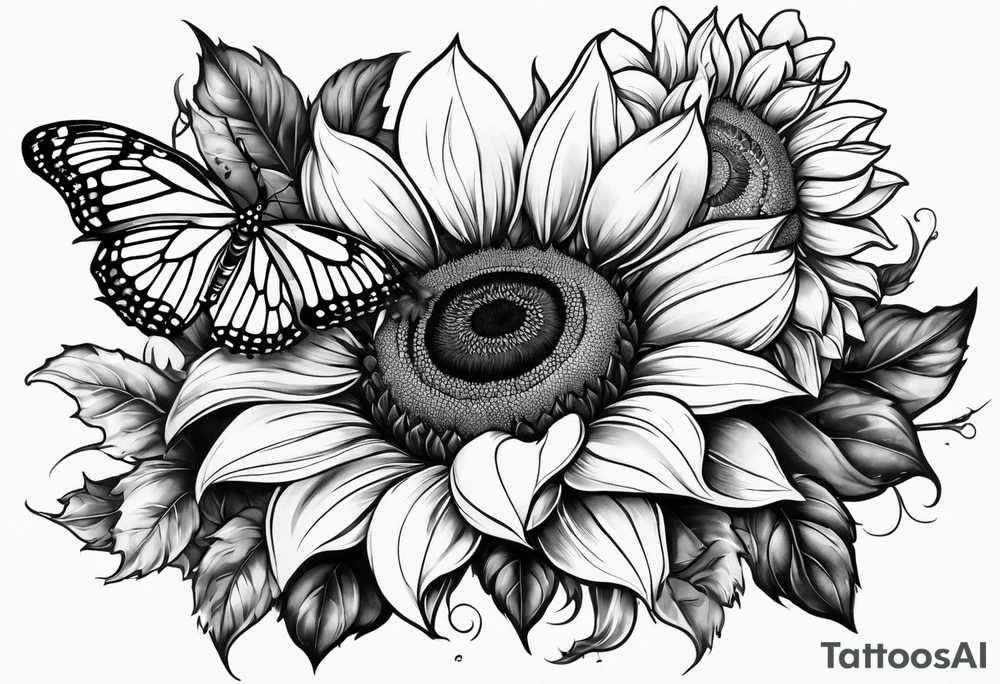 Half sleeve with sunflowers and butterflies tattoo idea