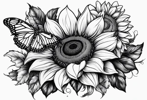 Half sleeve with sunflowers and butterflies tattoo idea