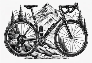 BMC road bicycle on a mountain sitting on a dumbbell tattoo idea
