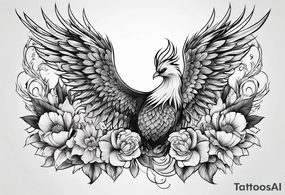 Half sleeve on under arm, with phoenix and flowers tattoo idea
