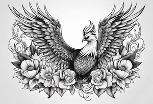 Half sleeve on under arm, with phoenix and flowers tattoo idea