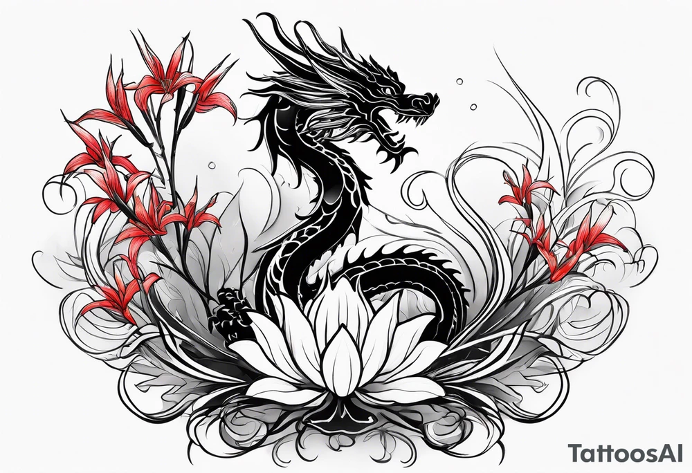 Black Dragon, 
Red Spider Lily tattoo idea