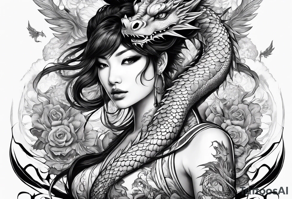 fit in one sheet full body warrior nymph with dragon tattoo idea