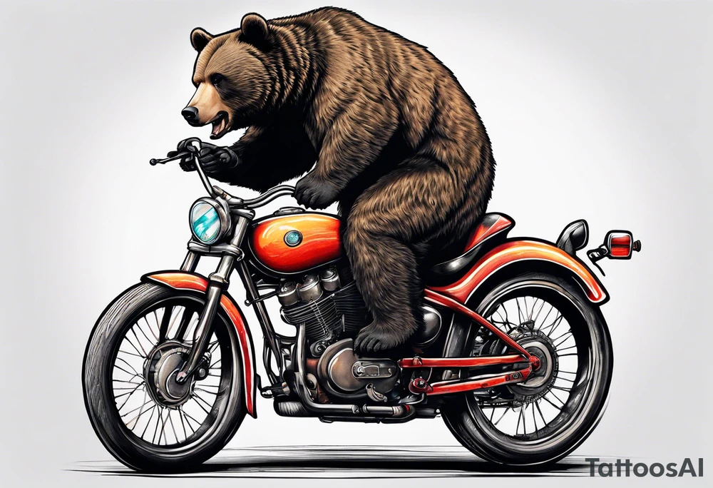 BEAR RIDING A BIKE PLAYING GUITAR tattoo idea