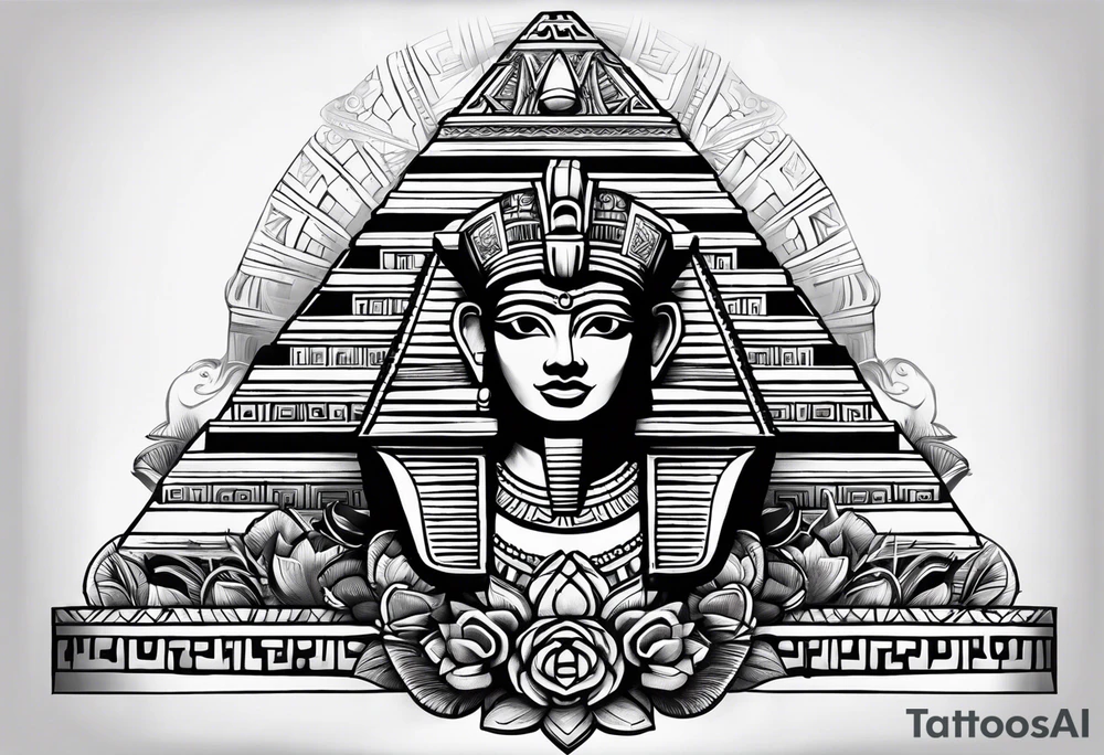 Aztec princess, mayan pyramid ollin symbol tattoo idea