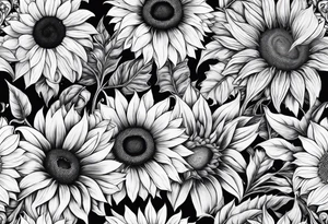 Sunflowers and angel wings leg sleeve tattoo idea