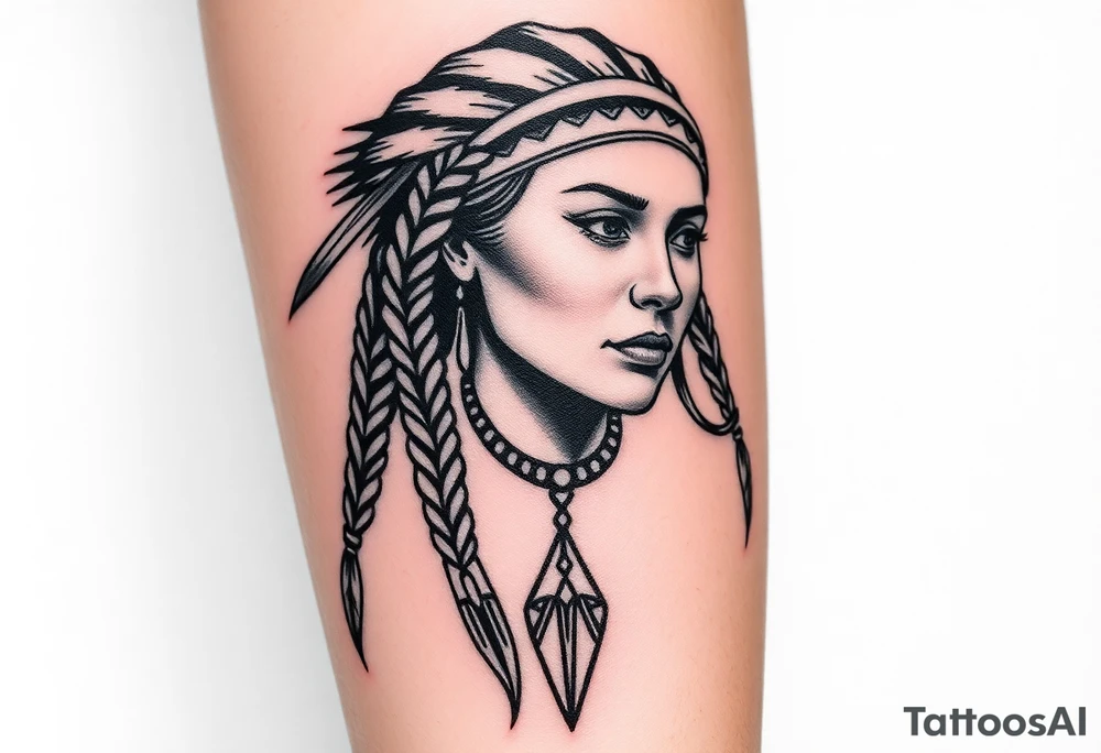 Beautiful Native American woman with braided hair tattoo idea