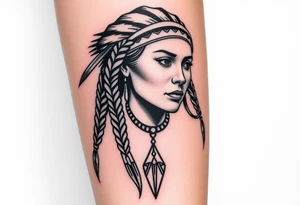 Beautiful Native American woman with braided hair tattoo idea