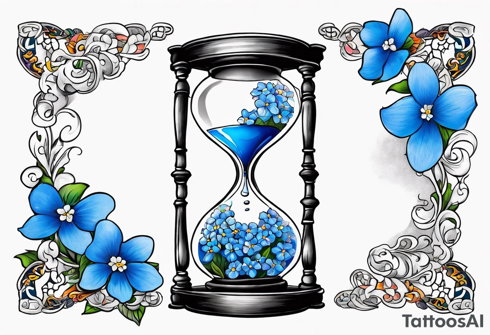 Hour glass, with falling forget me not petals tattoo idea