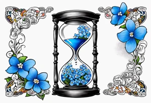 Hour glass, with falling forget me not petals tattoo idea