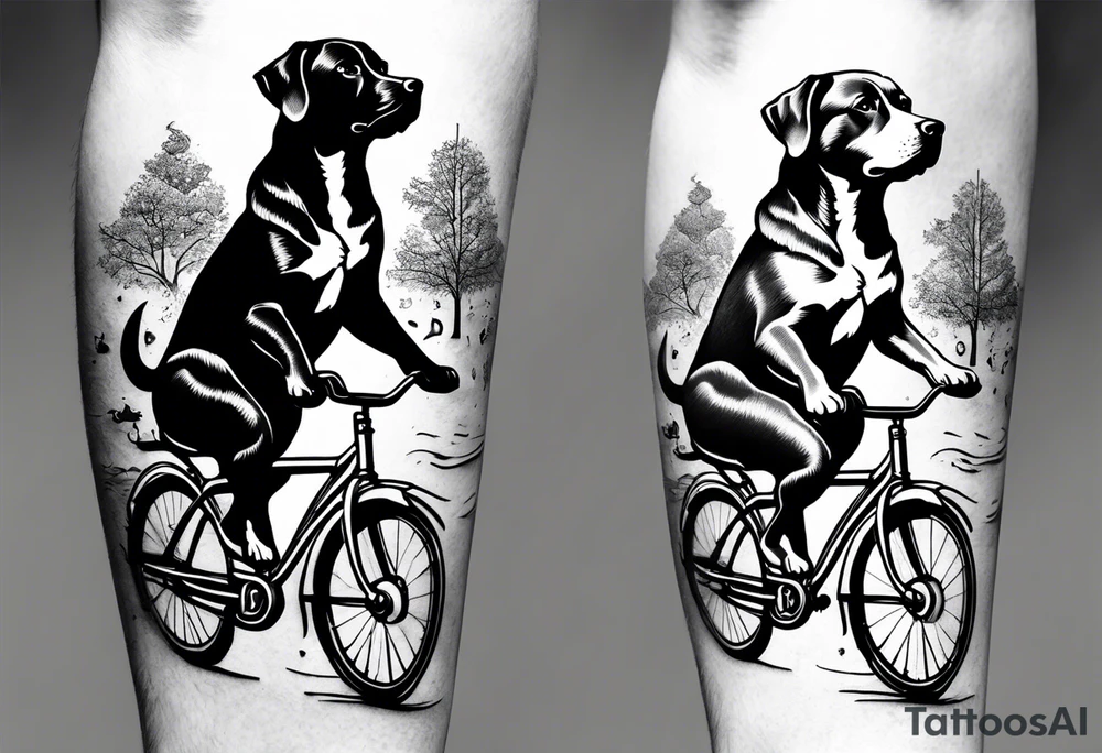 Two dogs riding a bicycle tattoo idea