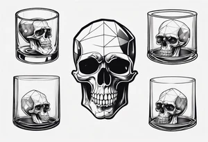A smiling looking to the left scull inside the glass with alcohol and piece of lime tattoo idea