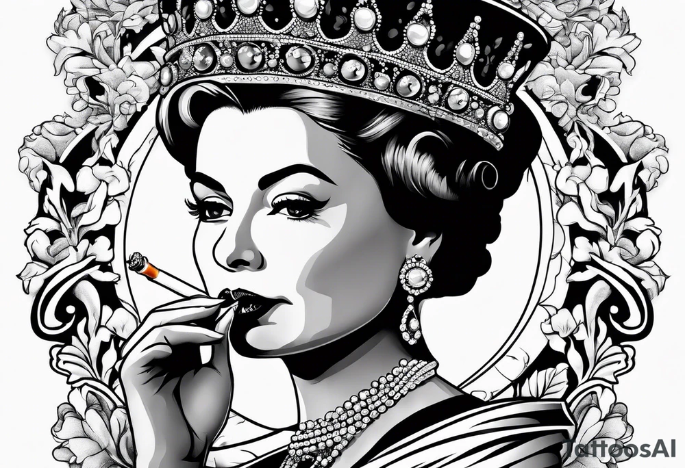 Queen Elizabeth II smoking cigarette tattoo idea