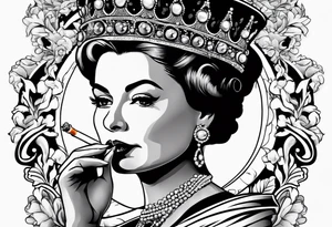 Queen Elizabeth II smoking cigarette tattoo idea