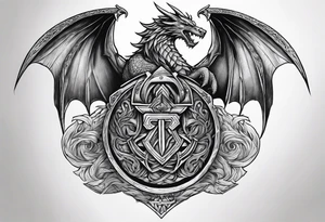 Valhalla sword shield dragon axe Valknut steps tattoo idea