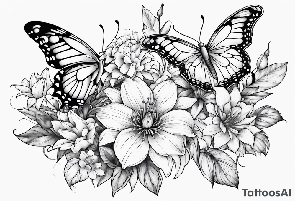 Butterflies with lilys, asters and morning glories tattoo idea