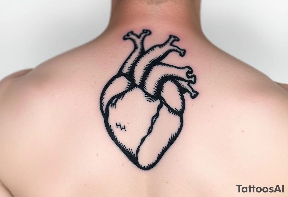 woodcut realistic heart etching tattoo high detail anatomy tattoo idea