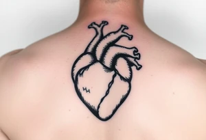 woodcut realistic heart etching tattoo high detail anatomy tattoo idea