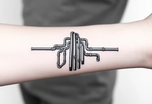 wide vertical System of thin pipes that transitions and transforms outwards of sides and end into thick, widespread 
veins of forearm tattoo idea