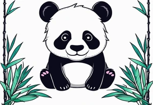 Cute panda only face with bamboo tattoo idea