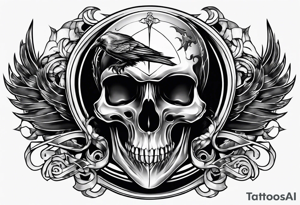 Raven,skull,and scythe tattoo idea
