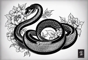 Two headed snake tattoo for placement along the spine in japanese style where the head is positioned at the bottom end of my spine to symbolise a journey of healing and transformation tattoo idea