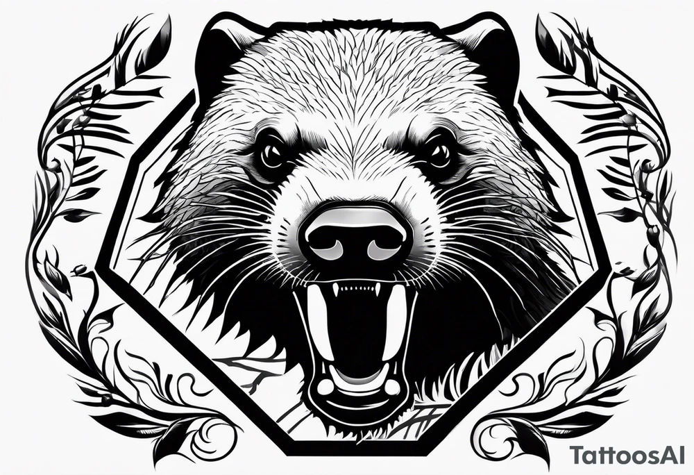 honey badger peeking over, claws, front view tattoo idea