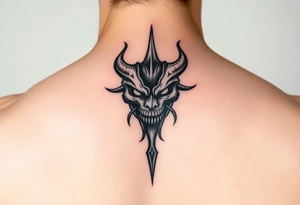 a monster symbol representing bipolar disorder of both happy and sad at the same time tattoo idea