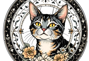 Neo traditional cat just the head and neck in an art nouveau ornamental frame tattoo idea