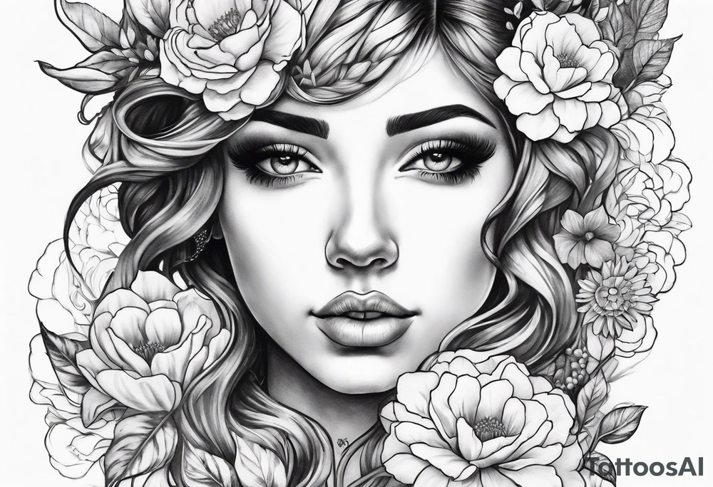 Powerful Aries woman with flowers tattoo idea