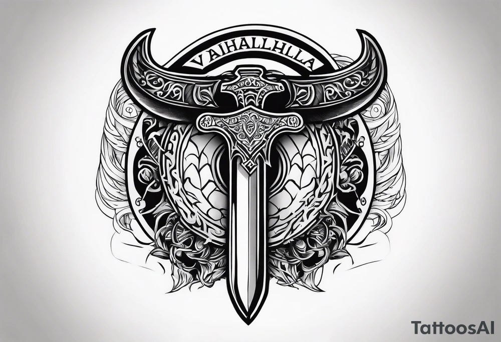 Valhalla sword shield axe tattoo idea