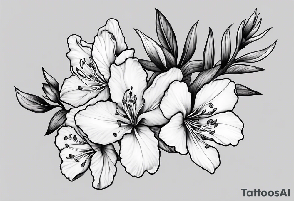 5-petal azaleas along a long branch tattoo idea