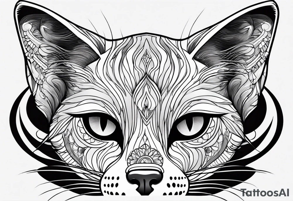 black dark cat vectorized futuristically tattoo idea