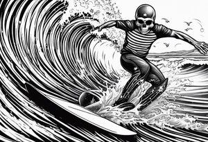 Surfing skeleton tattoo idea
