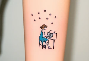 woman playing piano under the stars tattoo idea