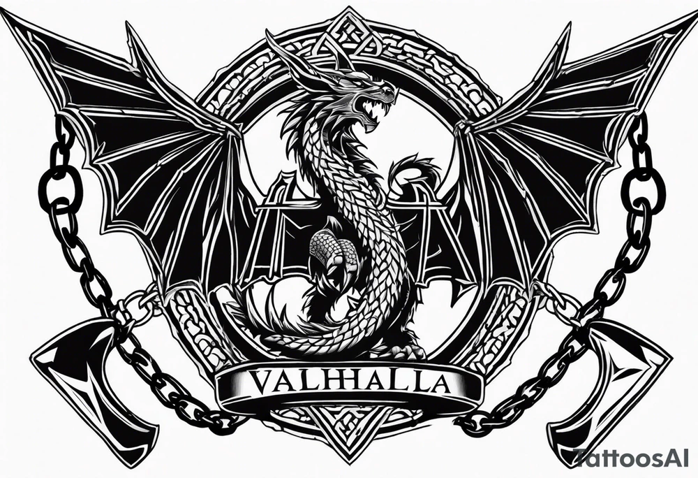 Valhalla sword shield dragon axe Valknut barbed wire chains tattoo idea Valhalla sword shield dragon axe Valknut barbed wire chains tattoo idea