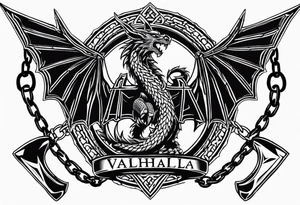 Valhalla sword shield dragon axe Valknut barbed wire chains tattoo idea