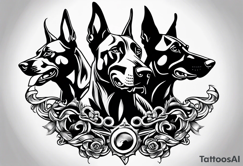the chain is stretched, there are three angry barking Dobermans in it tattoo idea