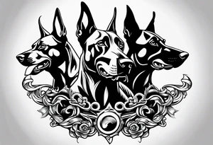 the chain is stretched, there are three angry barking Dobermans in it tattoo idea