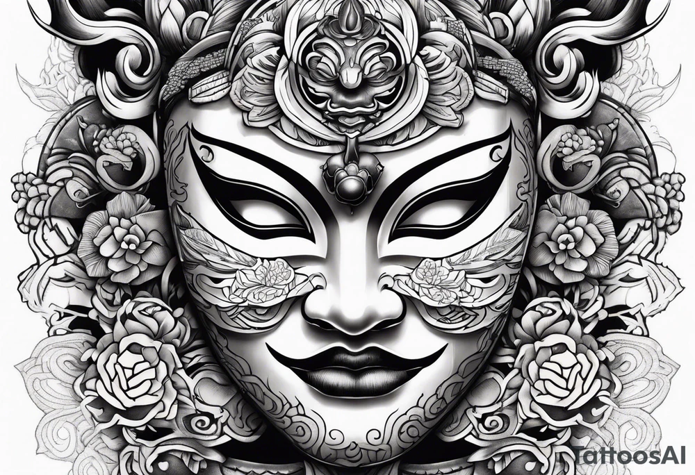 Japenese henya mask split tattoo idea