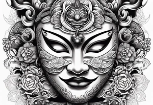 Japenese henya mask split tattoo idea